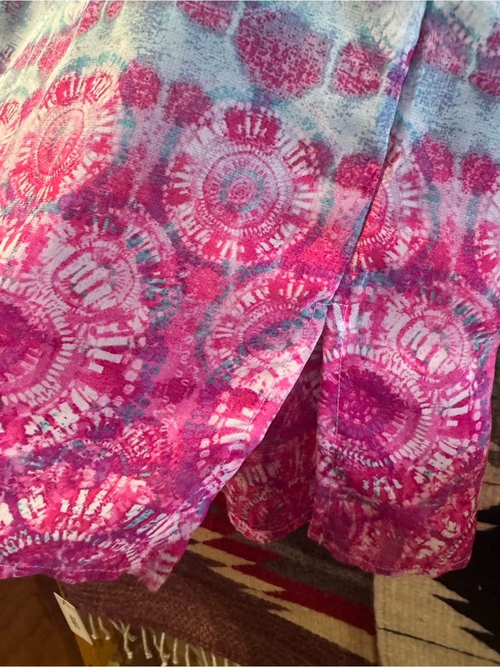 Women’s Tie-Dye Lace-Up Swim Coverup in Blue & Pink - Picture 5 of 7